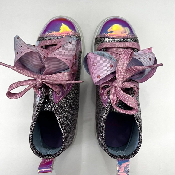 JoJo Siwa Purple Iridescent Mermaid Bow Lace Up Shoes High Top Sneakers Girl 2 - Picture 5 of 12